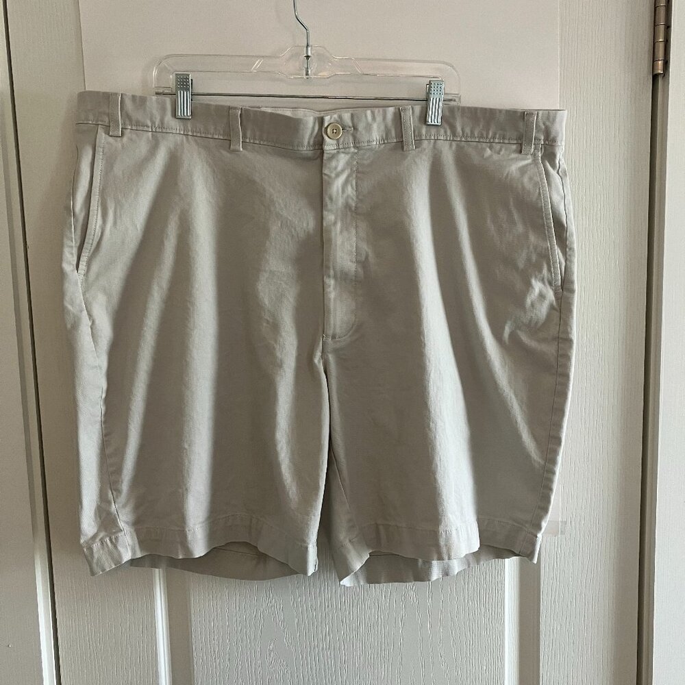 * Roundtree & Yorke Mens Chino 100% Cotton Shorts 46 Flat Front Casual Fit Beige